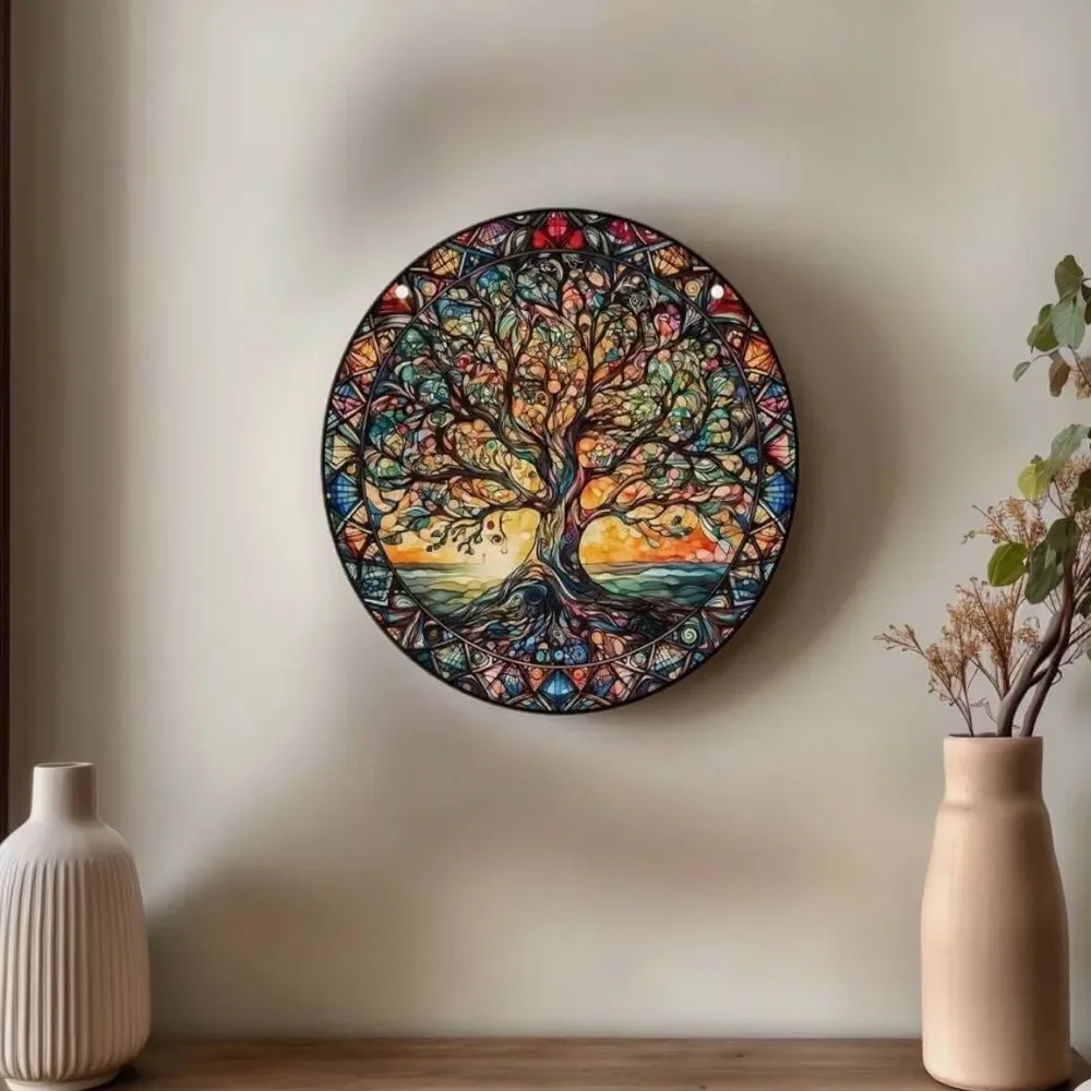 Elegant Multicolor faux Stained Glass Tree Wall Decor